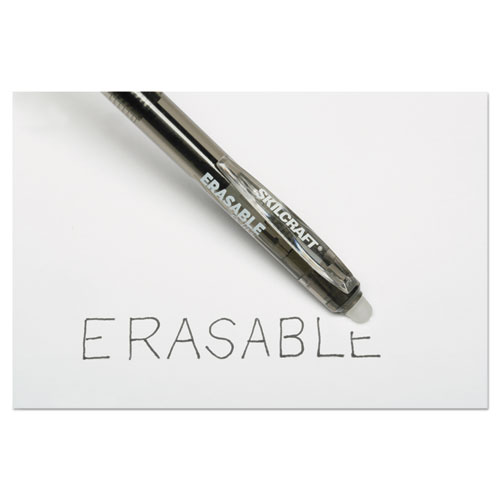7520016580692 SKILCRAFT Erasable Re-Write Gel Pen, Retractable, Medium 0.7 mm, Black Ink, Black Barrel, Dozen