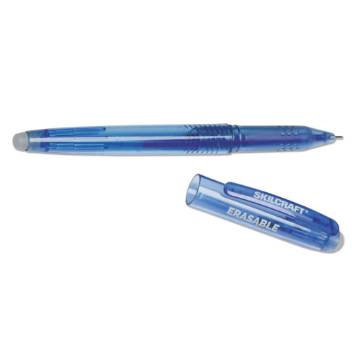 7520016580389 SKILCRAFT Erasable Re-Write Gel Pen, Stick, Medium 0.7 mm, Blue Ink, Blue Barrel, Dozen