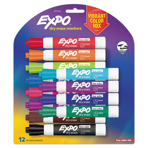EXPO® Low Odor Dry Erase Vibrant Color Markers, Assorted Colors, Medium, 12/Set