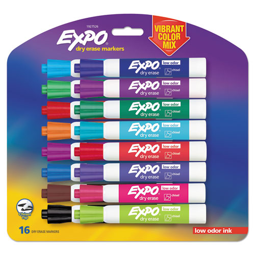 Low Odor Dry Erase Vibrant Color Markers, Broad Chisel Tip, Assorted Colors, 16/Set