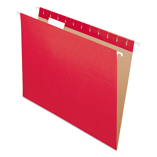 Colored Hanging Folders, Letter Size, 1/5-Cut Tabs, Red, 25/Box