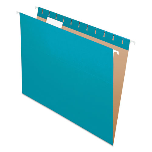 COLORED HANGING FOLDERS, LETTER SIZE, 1/5-CUT TAB, TEAL, 25/BOX