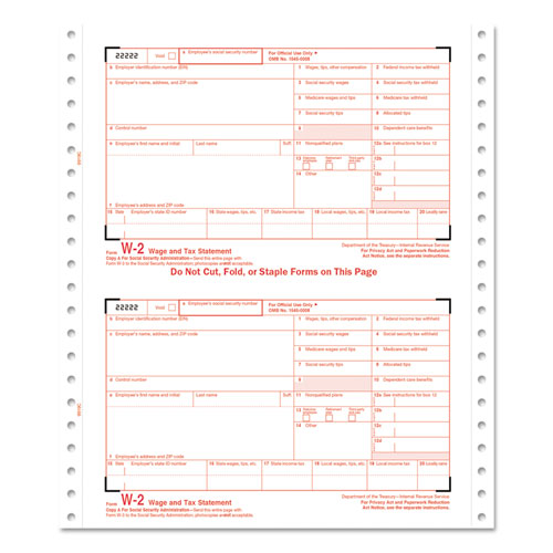 W-2 Tax Forms, 6-Part Carbonless, 5 1/2 x 8 1/2, 24 W-2s & 1 W-3 | by Plexsupply