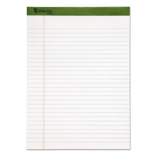 Image of Ampad® Earthwise By Ampad Recycled Writing Pad, Wide/Legal Rule, Politex Green Headband, 50 White 8.5 X 11.75 Sheets, Dozen