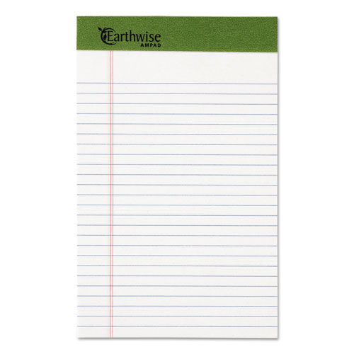 Earthwise by Ampad Recycled Writing Pad, Narrow Rule, Politex Green Headband, 50 White 5 x 8 Sheets, Dozen