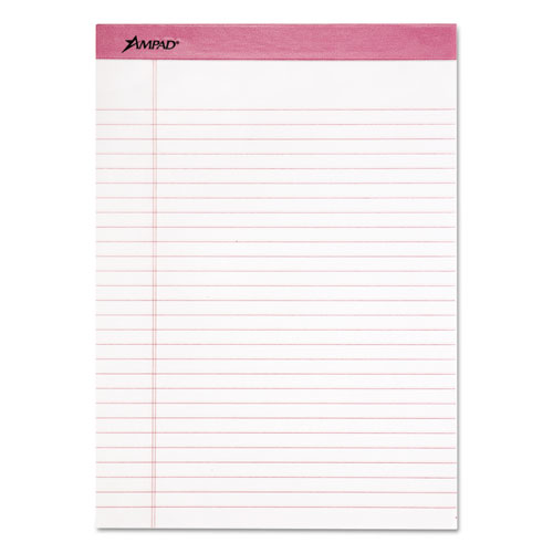 Pink Writing Pads, Wide/Legal Rule, 8.5 x 11, White, 50 Sheets, 6/Pack