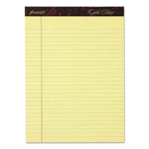 Ampad® Gold Fibre Writing Pads, Wide/Legal Rule, 50 Canary-Yellow 8.5 x 11.75 Sheets, 4/Pack