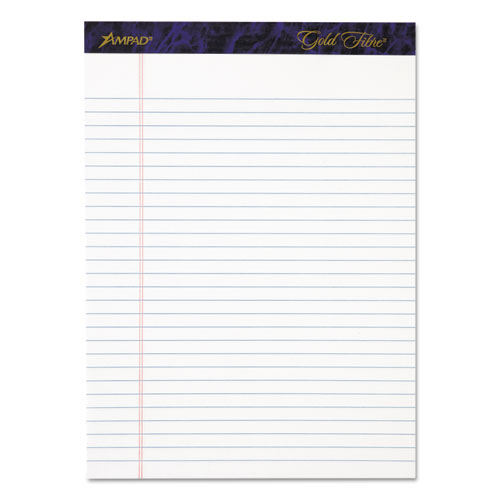 Gold Fibre Writing Pads, Wide/Legal Rule, 50 White 8.5 x 11.75 Sheets, 4/Pack