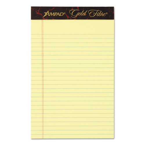 Image of Ampad® Gold Fibre Quality Writing Pads, Medium/College Rule, 50 Canary-Yellow 5 X 8 Sheets, Dozen