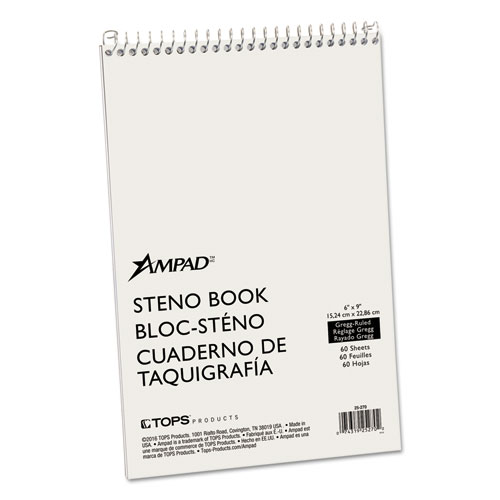 80 Sheets 20 lb Gregg Ampad 25278 Spiral Steno Book 6 x 9 Green Tint 6/Pack 