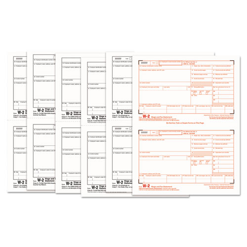 W-2 Tax Forms, 6-Part, 5 1/2 x 8 1/2, Inkjet/Laser, 50 W-2s & 1 W-3 | by Plexsupply