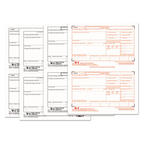 W-2 Tax Forms, 4-Part, 5 1/2 x 8 1/2, Inkjet/Laser, 50 W-2s & 1 W-3 | by Plexsupply