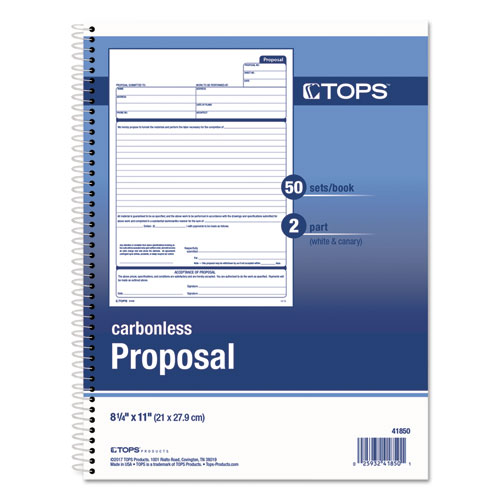 Image of Tops™ Spiralbound Proposal Form Book, Two-Part Carbonless, 11 X 8.5, 50 Forms Total