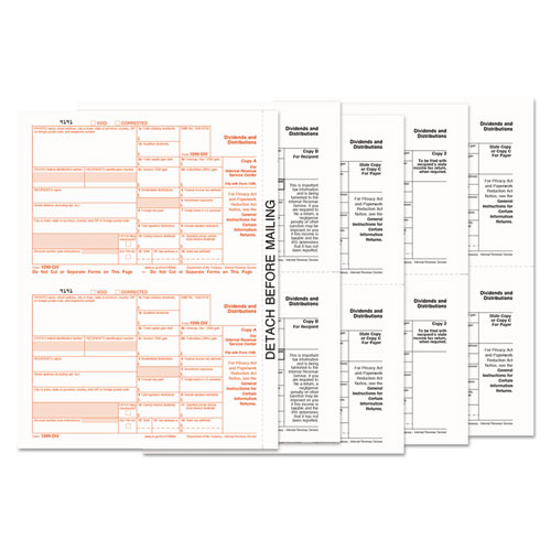1099-Div Tax Forms, Five-Part Carbonless, 5.5 x 8, 2/Page, (24) 1099s and (1) 1096