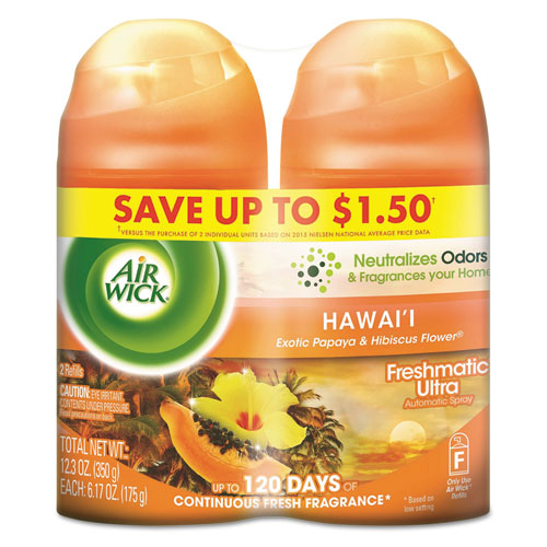 Air Wick® Freshmatic Refill, Hawaii Exotic Papaya/Hibiscus Flower, Aerosol, 6.17 oz, 2/PK