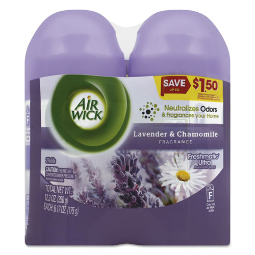 Image of Freshmatic Ultra Spray Refill, Lavender/Chamomile, 5.89 oz Aerosol Spray, 2/Pack, 3 Packs/Carton