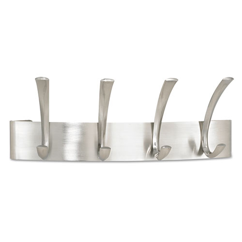 Safco® Metal Coat Rack, Steel, Wall Rack, Four Hooks, 14-1/4w x 4-1/2d x 5-1/4h, Silver