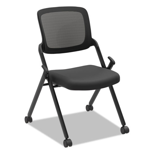VL304 Mesh Back Nesting Chair, Supports Up to 250 lb, 19" Seat Height, Black Seat, Black Back, Black Base
