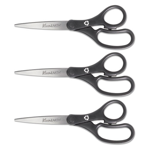 Image of KleenEarth Basic Plastic Handle Scissors, 8" Long, 3.25" Cut Length, Black Straight Handles, 3/Pack