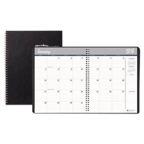 House of Doolittle™ One-Year Monthly Hard Cover Planner, 8 1/2 x 11, Black, 2018