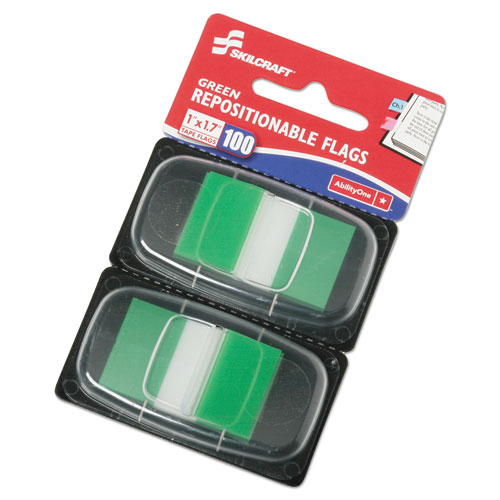 7510013152020 SKILCRAFT Page Flags, 1 x 1.75, Green, 50 Flags/Dispenser, 2 Dispensers/Pack100/Pack