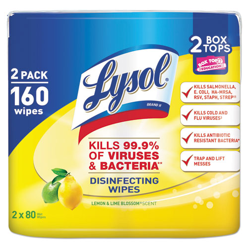 LYSOL® Brand Disinfecting Wipes, Lemon/Lime Blossom, 7 x 8, 80/Canister, 2/Pack, 3 PK/CT