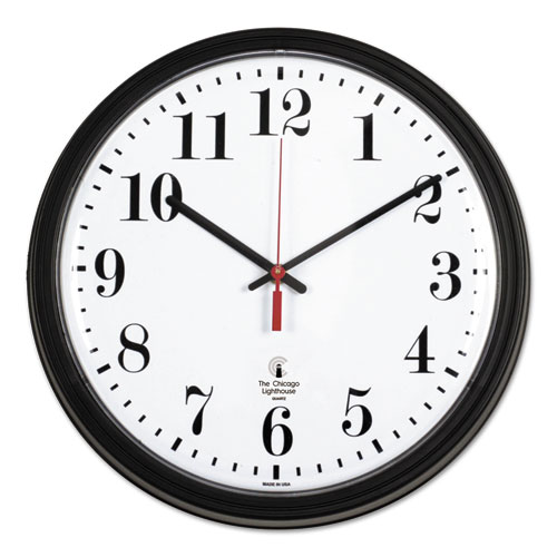 Black Quartz CONTRACT Clock, 13.75 Overall Diameter, Black Case, 1 AA (sold separately)