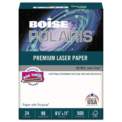 Boise® POLARIS Premium Laser Paper, 3-Hole, 97 Bright, 24lb, Letter, White. 500 Sheets
