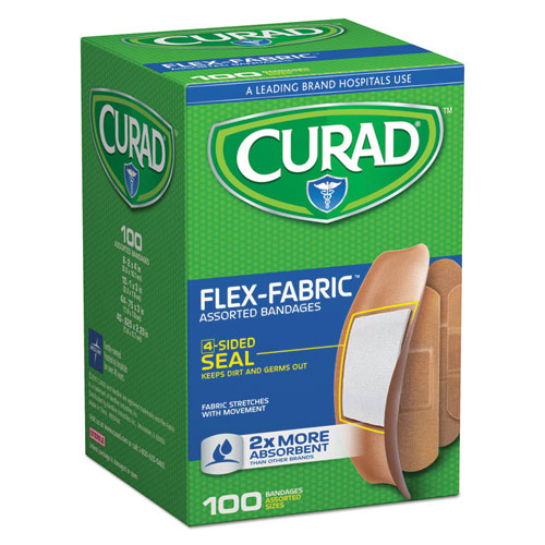 Curad® Flex Fabric Bandages, Assorted Sizes, 100/Box