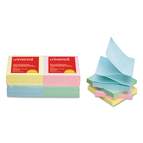 Fan-Folded Self-Stick Pop-Up Notes, 3 x 3, 4 Assorted Pastel, 100-Sheet, 12/PK | by Plexsupply