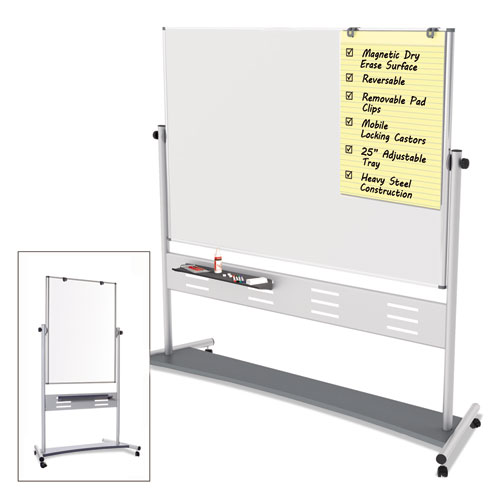 MasterVision® Magnetic Reversible Mobile Easel, 35 2/5w x 47 1/5h, 80"h Easel, White/Silver