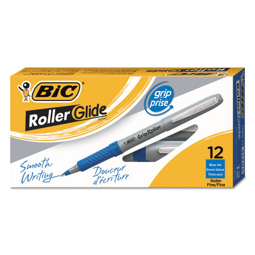BIC® Grip Stick Roller Ball Pen, Black Ink, .5mm, Micro Fine, Dozen