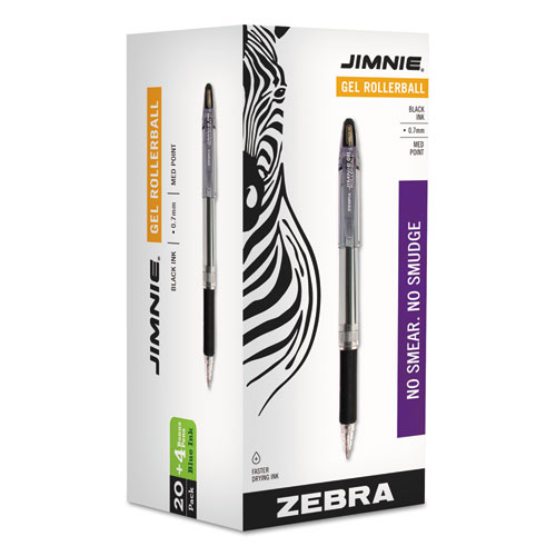 Jimnie Gel Pen Value Pack, Stick, Medium 0.7 mm, Black Ink, Clear/Black Barrel, 24/Box