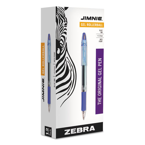 Image of Zebra® Jimnie Gel Pen, Stick, Medium 0.7 Mm, Blue Ink, Smoke Barrel, 12/Pack