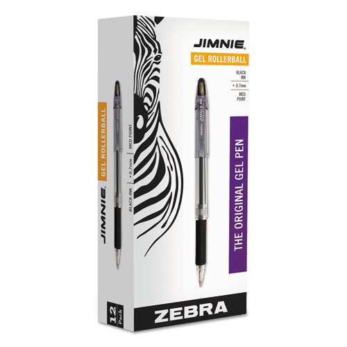 Image of Zebra® Jimnie Gel Pen, Stick, Medium 0.7 Mm, Black Ink, Smoke Barrel, 12/Pack