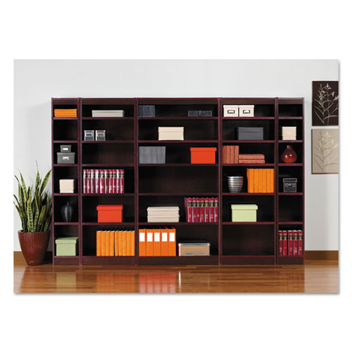 Image of Square Corner Wood Veneer Bookcase, Six-Shelf, 35.63w x 11.81d x 71.73h, Mahogany