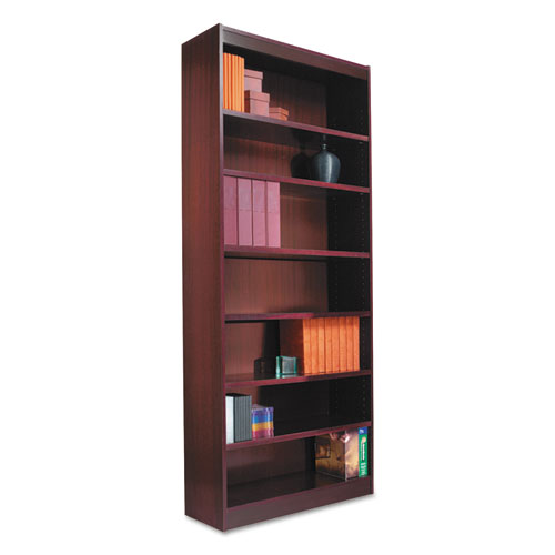 Image of Square Corner Wood Veneer Bookcase, Six-Shelf, 35.63w x 11.81d x 71.73h, Mahogany