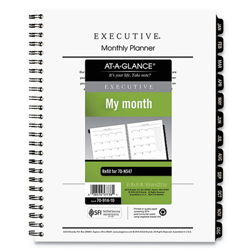 EXECUTIVE MONTHLY PLANNER REFILL, 8.75 X 6.5, WHITE, 2021