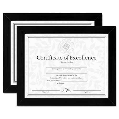 Document/Certificate Frames, Wood, 8 1/2 x 11, Black, Set of Two | by Plexsupply