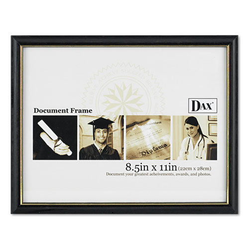 Two-Tone Document/Diploma Frame, Wood, 8 1/2 x 11, Black w/Gold Leaf Trim