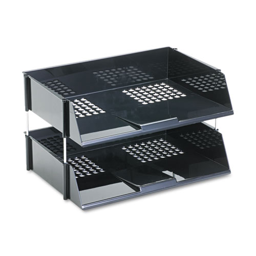 Image of Deflecto® Industrial Tray Side-Load Stacking Tray Set, 2 Sections, Letter To Legal Size Files, 16.38" X 11.13" X 3.5", Black, 2/Pack