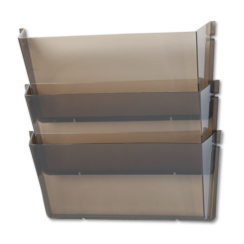Image of Unbreakable DocuPocket Wall File, 3 Sections, Letter Size, 14.5" x 3" x 6.5", Smoke, 3/Pack