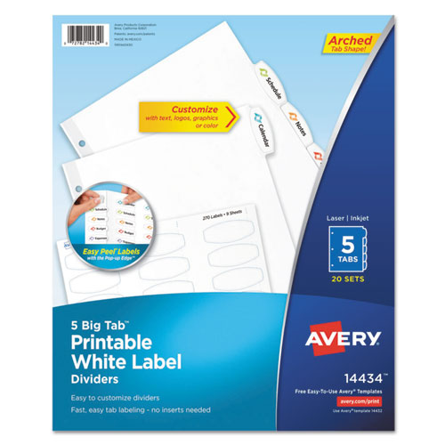 Big Tab Printable White Label Tab Dividers, 5-Tab, 11 x 8.5, White, 20 Sets  - Reliable Paper