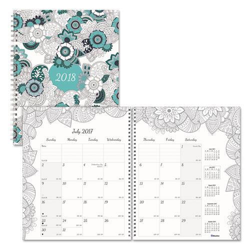 Blueline® Doodleplan Monthly Planner, 8 7/8 x 7 1/8, Coloring Pages, 2018