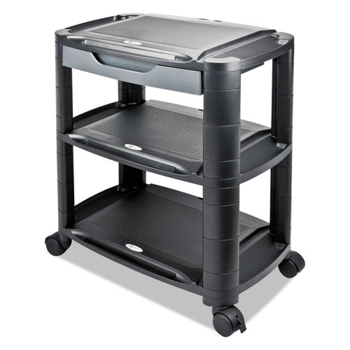 Image of Alera® 3-In-1 Cart/Stand, Plastic, 3 Shelves, 1 Drawer, 100 Lb Capacity, 21.63" X 13.75" X 24.75", Black/Gray