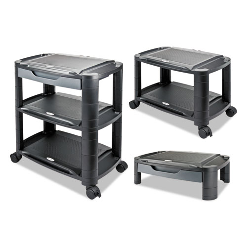 Image of Alera® 3-In-1 Cart/Stand, Plastic, 3 Shelves, 1 Drawer, 100 Lb Capacity, 21.63" X 13.75" X 24.75", Black/Gray