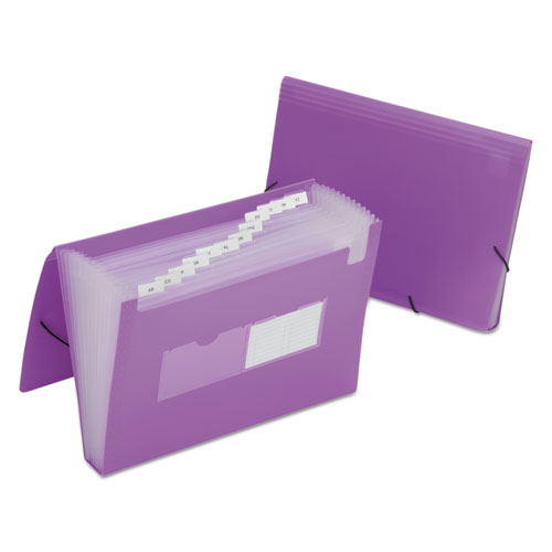 7530016597147 SKILCRAFT 1.25" Expansion File, 12 Sections, Elastic Cord Closure, Straight Tab, Letter Size, Purple, 12/Carton
