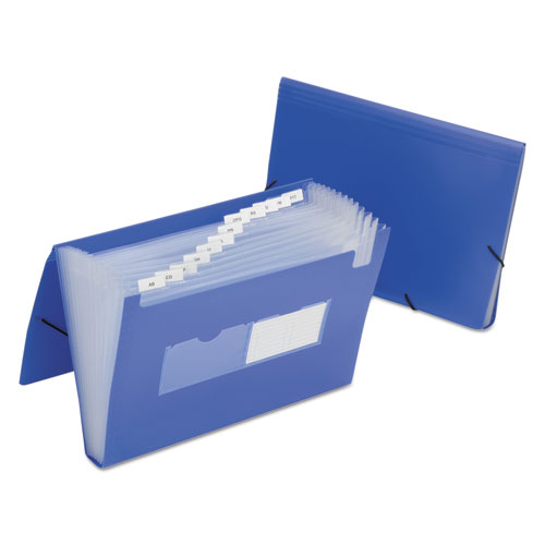 7530016597148 SKILCRAFT 1.25" Expansion File, 12 Sections, Elastic Cord Closure, Straight Tab, Letter Size, Blue, 12/Carton