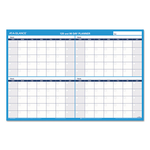 Image of 90/120-Day Undated Horizontal Erasable Wall Planner, 36 x 24, White/Blue Sheets, Undated