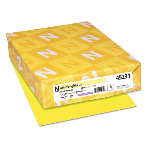 Astrobrights® 20lb Color Paper, 20 lb Bond Weight, 8.5 x 11, Lift-Off Lemon, 500/Ream